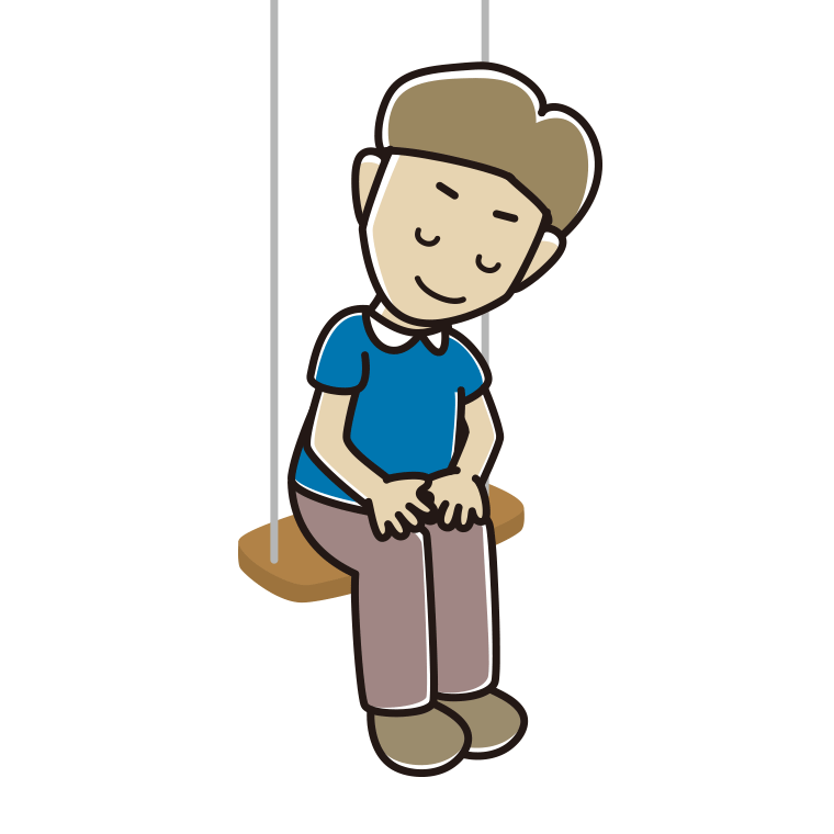 ブランコでお辞儀する男性のイラスト【色あり、背景なし】透過PNG