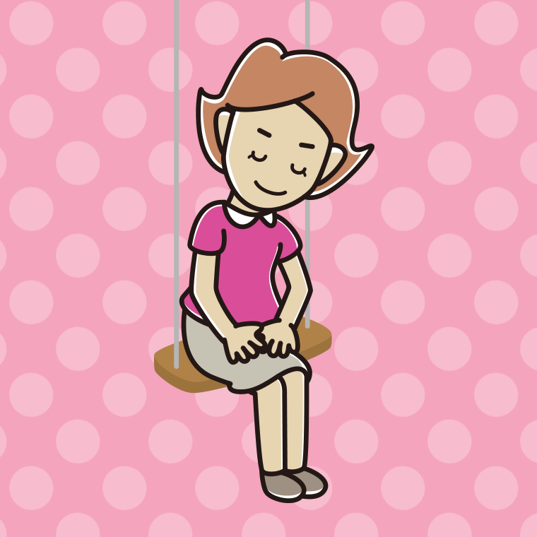 ブランコでお辞儀する女性のイラスト【色、背景あり】PNG