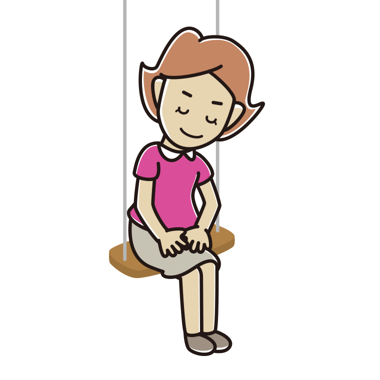 ブランコでお辞儀する女性のイラスト【色あり、背景なし】透過PNG