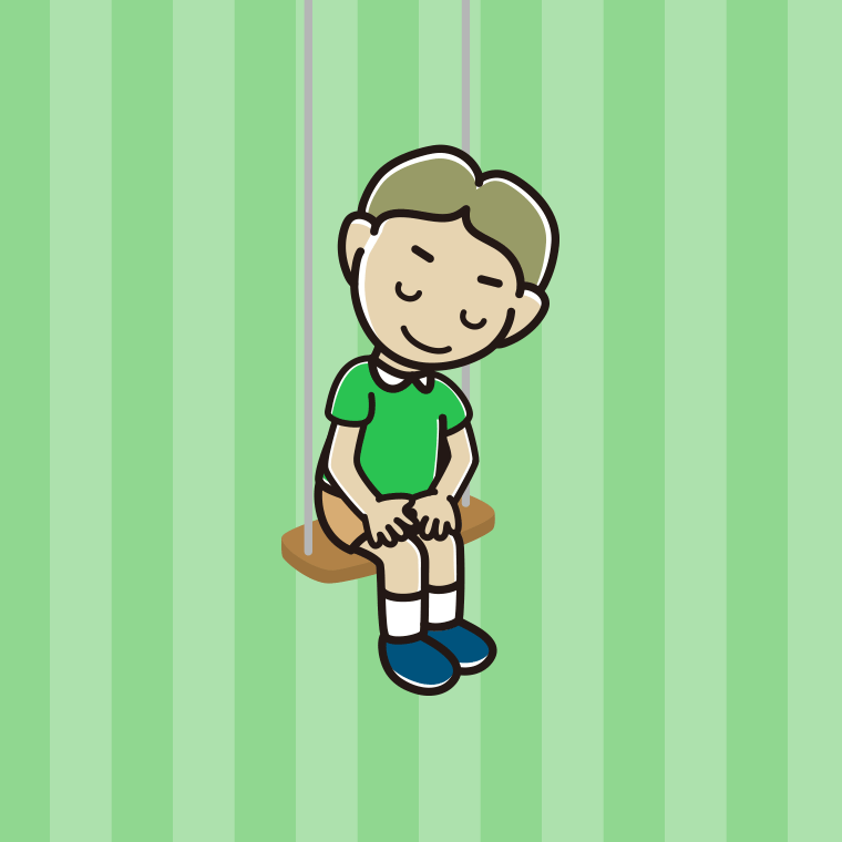 ブランコでお辞儀する小学生男子のイラスト【色、背景あり】PNG