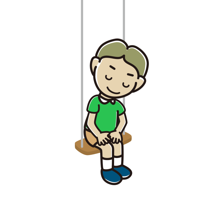 ブランコでお辞儀する小学生男子のイラスト【色あり、背景なし】透過PNG