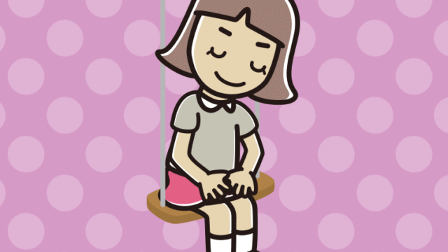 ブランコでお辞儀する小学生女子のイラスト【色、背景あり】PNG