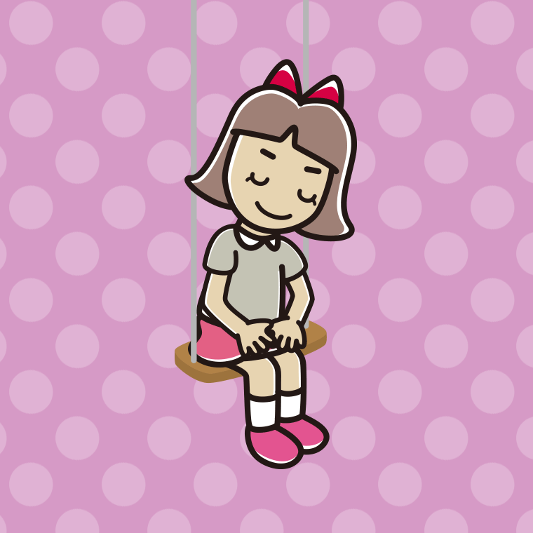 ブランコでお辞儀する小学生女子のイラスト【色、背景あり】PNG