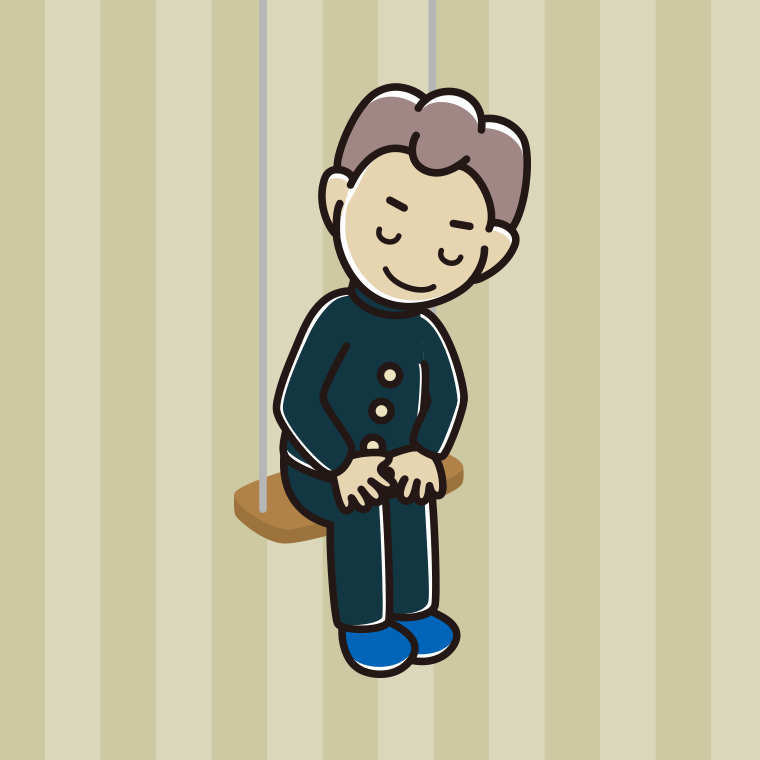 ブランコでお辞儀する男子中学生のイラスト【色、背景あり】PNG