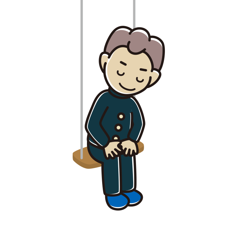 ブランコでお辞儀する男子中学生のイラスト【色あり、背景なし】透過PNG
