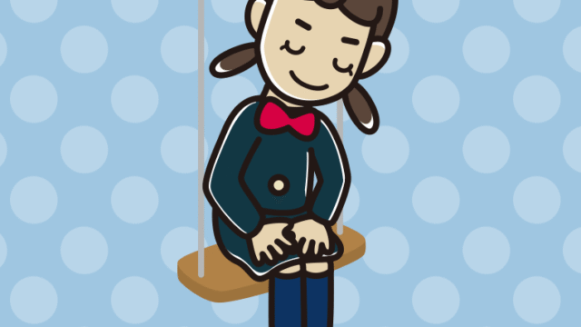 ブランコでお辞儀する女子中学生のイラスト【色、背景あり】PNG