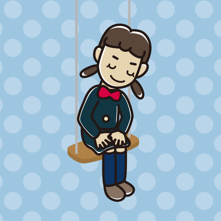 ブランコでお辞儀する女子中学生のイラスト【色、背景あり】PNG