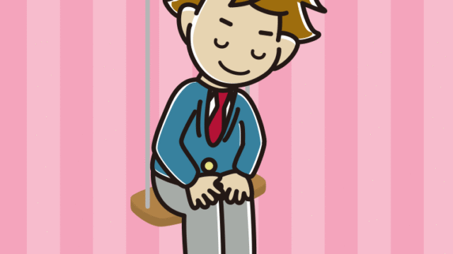 ブランコでお辞儀する男子高校生のイラスト【色、背景あり】PNG