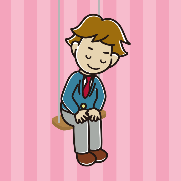 ブランコでお辞儀する男子高校生のイラスト【色、背景あり】PNG