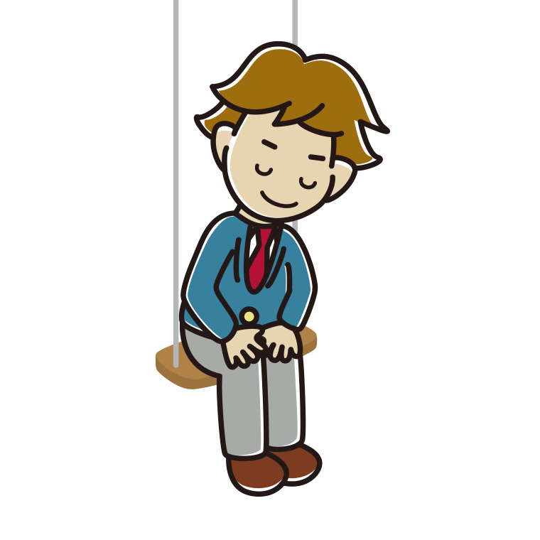 ブランコでお辞儀する男子高校生のイラスト【色あり、背景なし】透過PNG