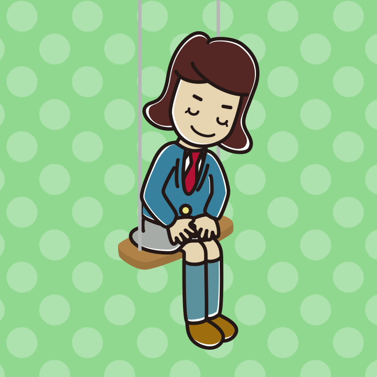 ブランコでお辞儀する女子高校生のイラスト【色、背景あり】PNG
