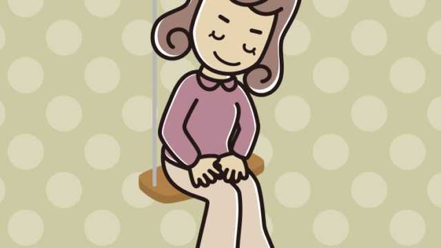 ブランコでお辞儀する女子大学生のイラスト【色、背景あり】PNG