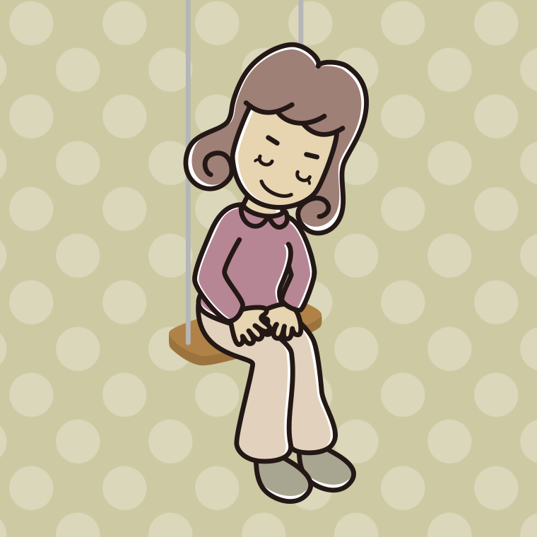 ブランコでお辞儀する女子大学生のイラスト【色、背景あり】PNG