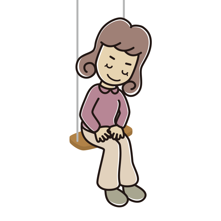 ブランコでお辞儀する女子大学生のイラスト【色あり、背景なし】透過PNG