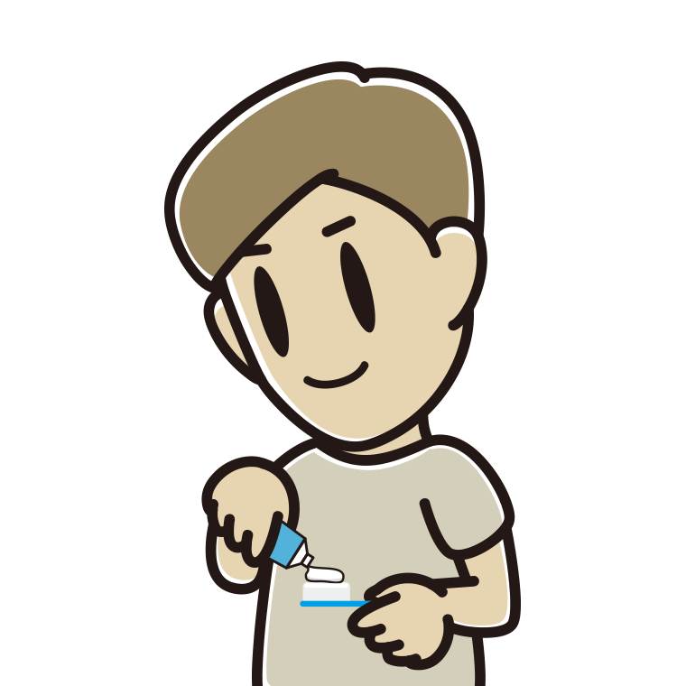 歯磨き粉をつける男性のイラスト【色あり、背景なし】透過PNG