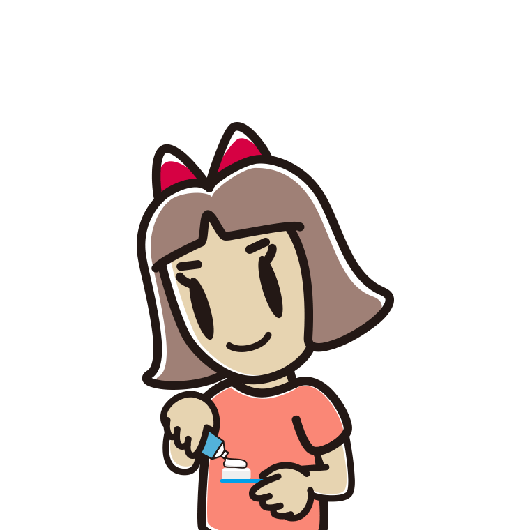 歯磨き粉をつける小学生女子のイラスト【色あり、背景なし】透過PNG