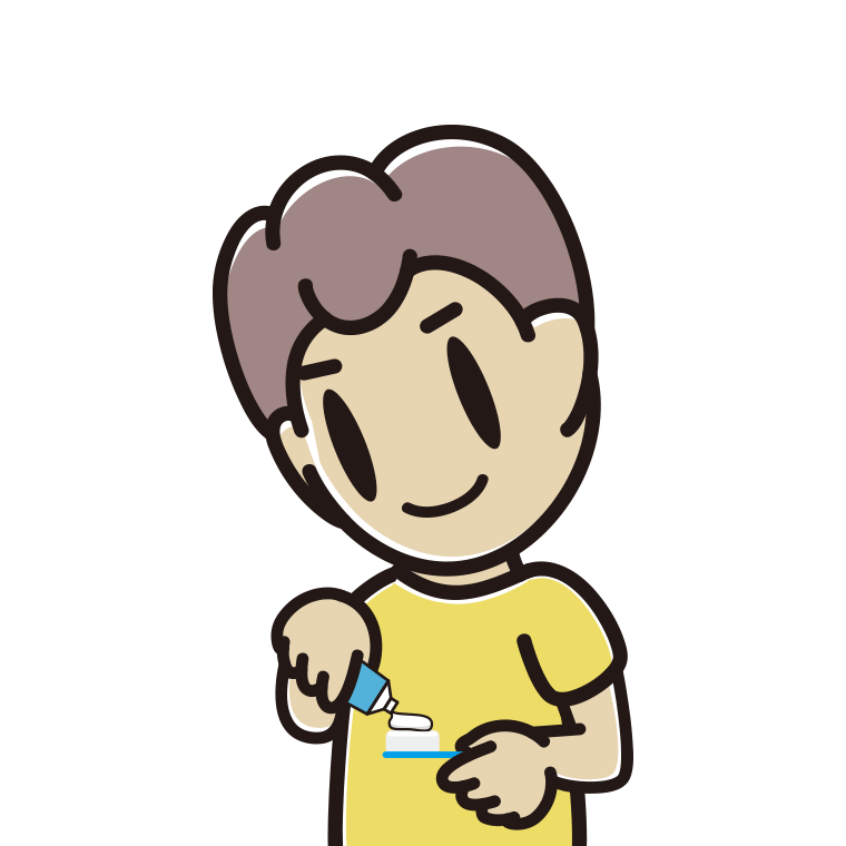 歯磨き粉をつける男子中学生のイラスト【色あり、背景なし】透過PNG