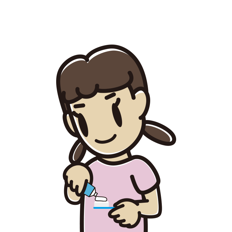 歯磨き粉をつける女子中学生のイラスト【色あり、背景なし】透過PNG