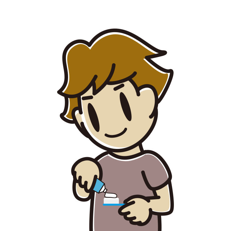 歯磨き粉をつける男子高校生のイラスト【色あり、背景なし】透過PNG