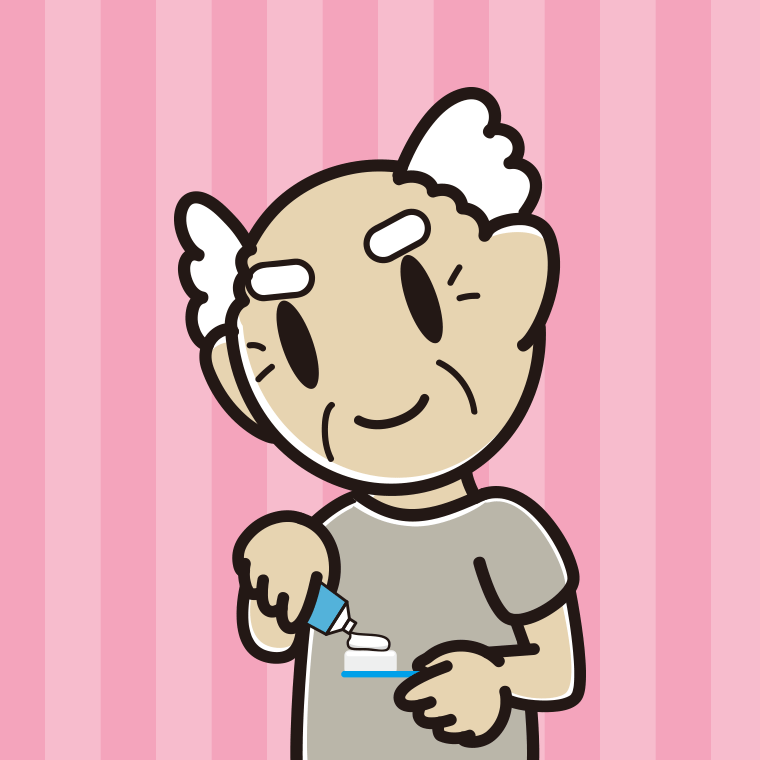 歯磨き粉をつけるおじいさんのイラスト【色、背景あり】PNG