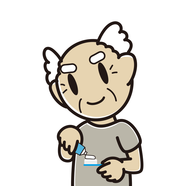 歯磨き粉をつけるおじいさんのイラスト【色あり、背景なし】透過PNG