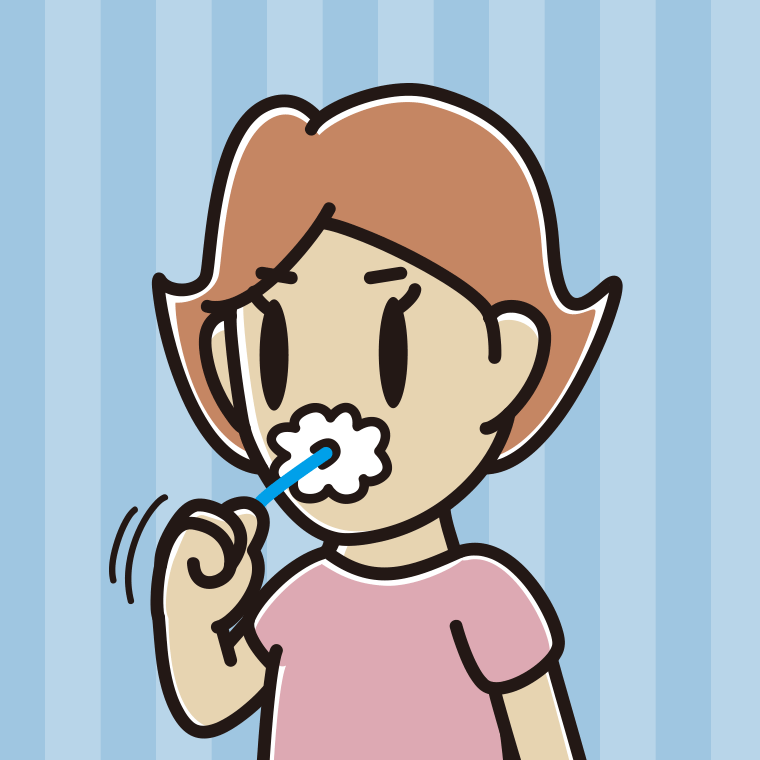 歯を磨く女性のイラスト【色、背景あり】PNG