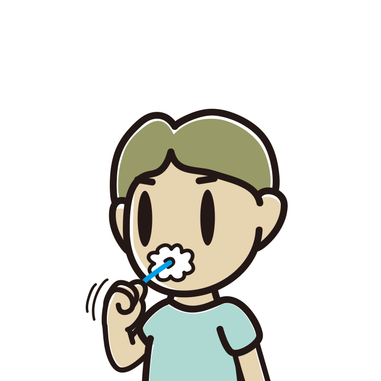 歯を磨く小学生男子のイラスト【色あり、背景なし】透過PNG