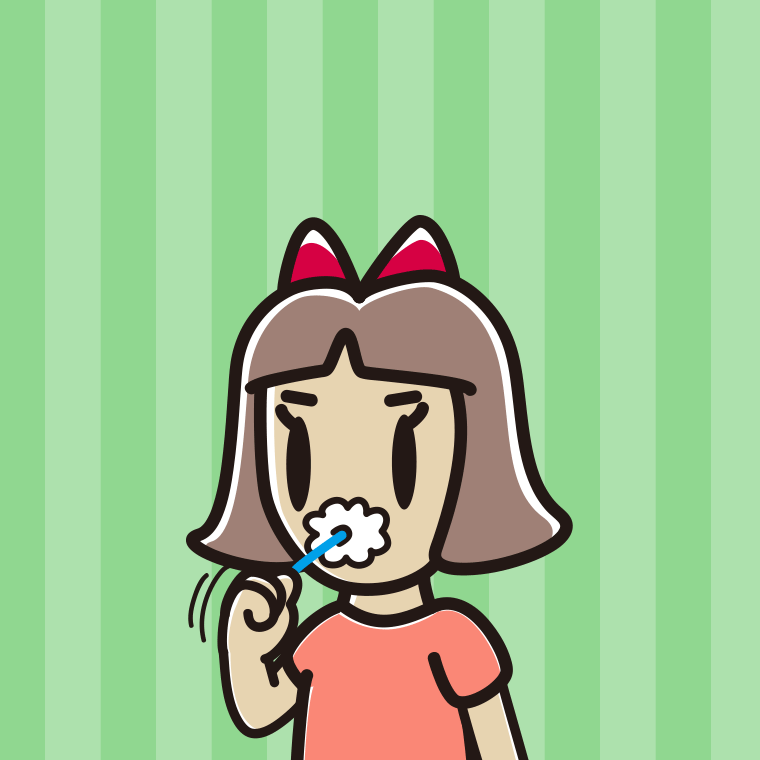 歯を磨く小学生女子のイラスト【色、背景あり】PNG