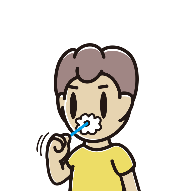 歯を磨く男子中学生のイラスト【色あり、背景なし】透過PNG