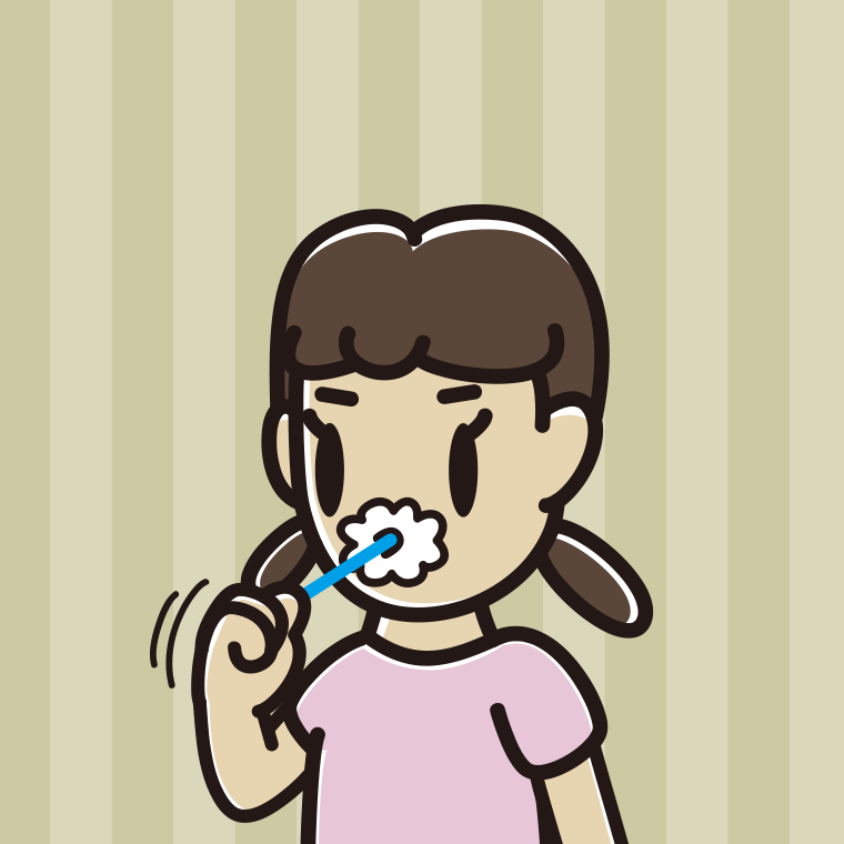 歯を磨く女子中学生のイラスト【色、背景あり】PNG