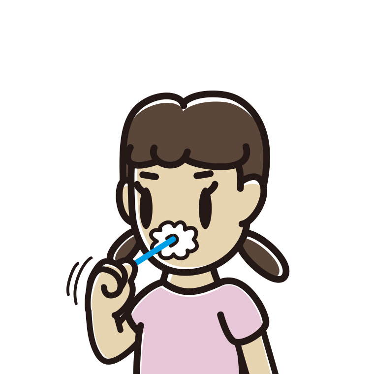 歯を磨く女子中学生のイラスト【色あり、背景なし】透過PNG