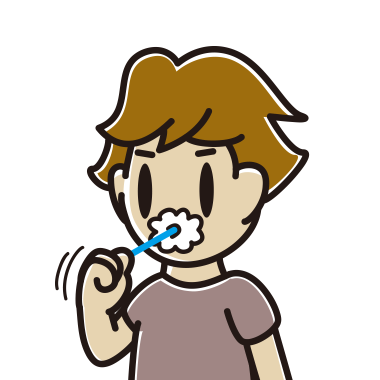 歯を磨く男子高校生のイラスト【色あり、背景なし】透過PNG