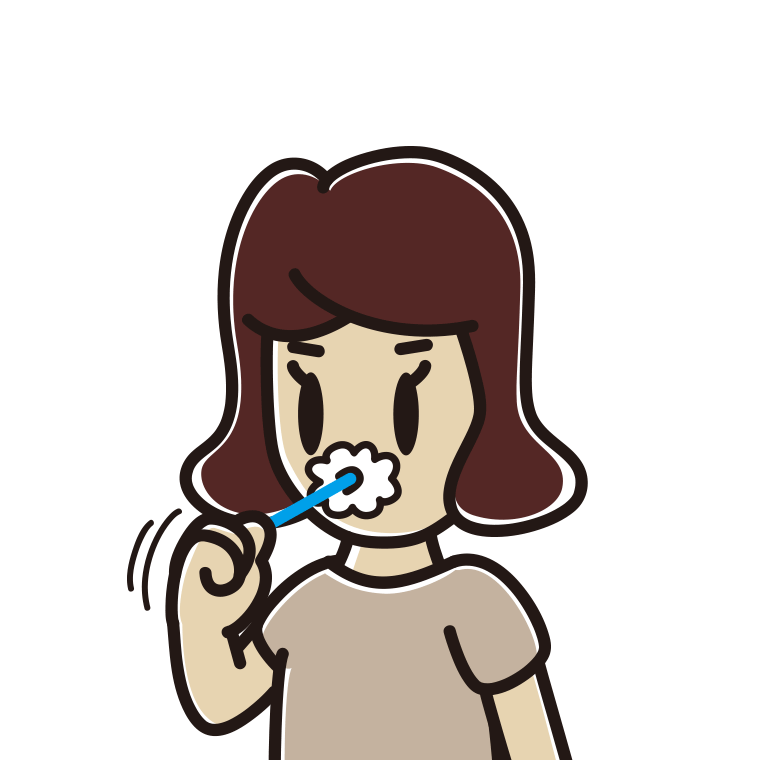 歯を磨く女子高校生のイラスト【色あり、背景なし】透過PNG