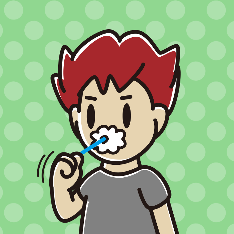 歯を磨く男子大学生のイラスト【色、背景あり】PNG