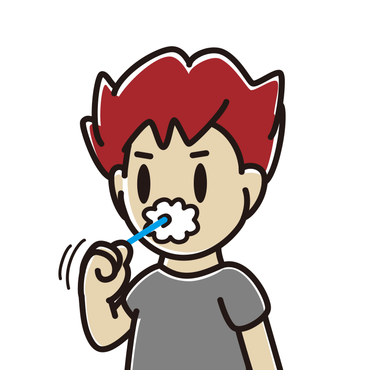 歯を磨く男子大学生のイラスト【色あり、背景なし】透過PNG