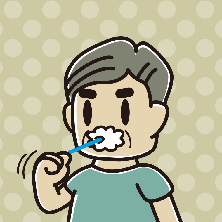 歯を磨くおじさんのイラスト【色、背景あり】PNG