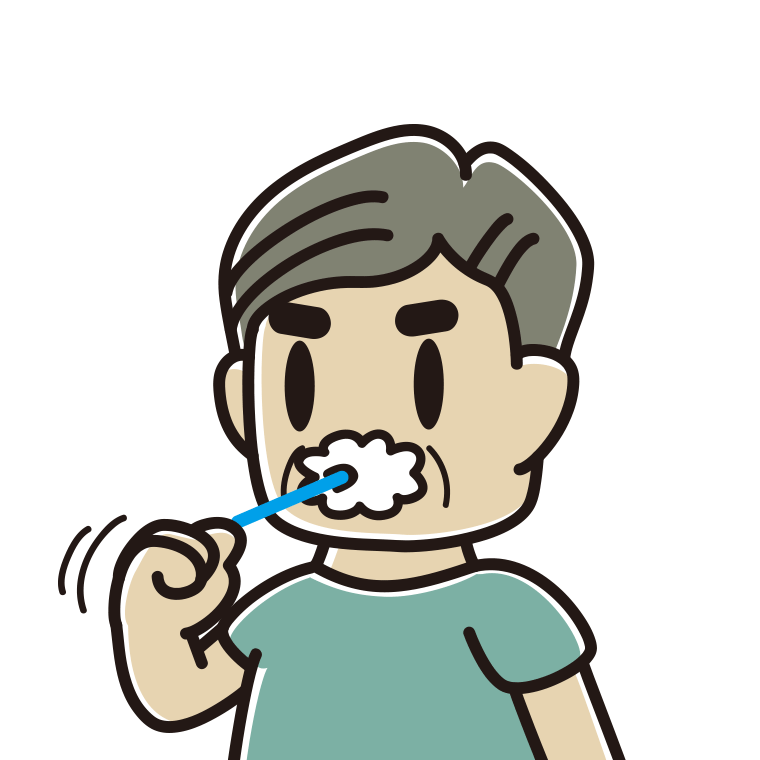 歯を磨くおじさんのイラスト【色あり、背景なし】透過PNG