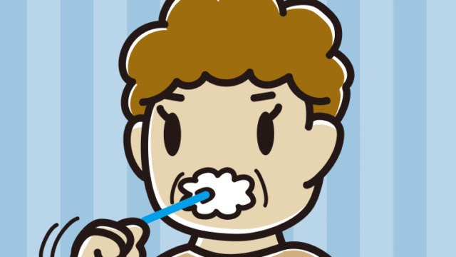 歯を磨くおばさんのイラスト【色、背景あり】PNG