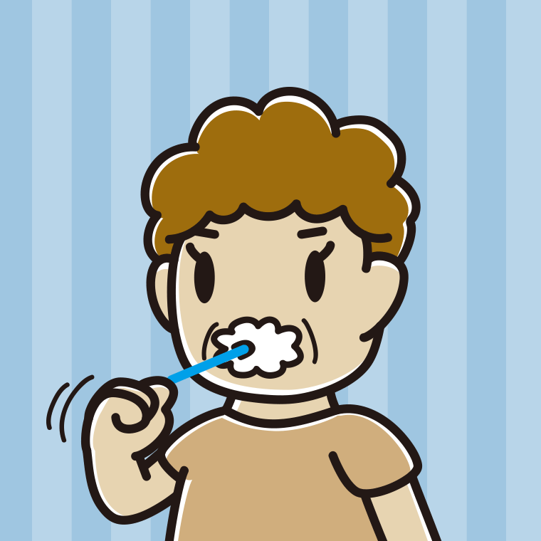 歯を磨くおばさんのイラスト【色、背景あり】PNG