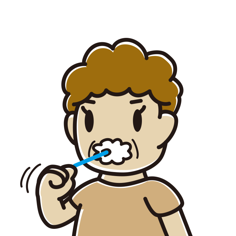 歯を磨くおばさんのイラスト【色あり、背景なし】透過PNG