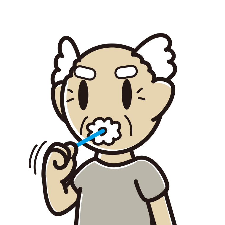 歯を磨くおじいさんのイラスト【色あり、背景なし】透過PNG