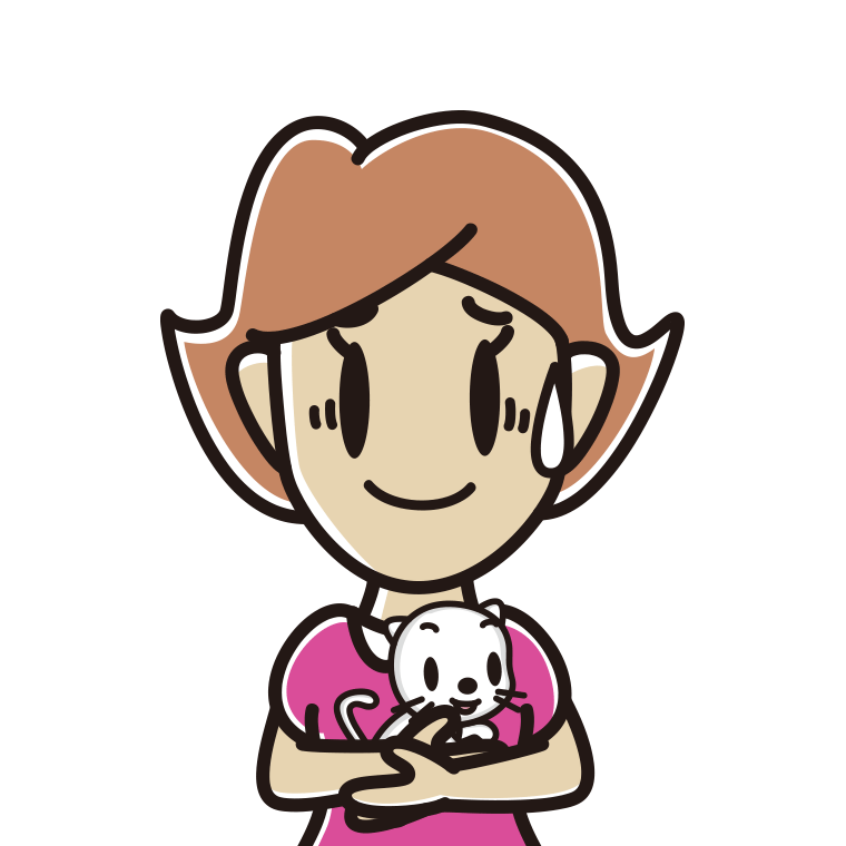 猫を抱いて苦笑いする女性のイラスト【色あり、背景なし】透過PNG