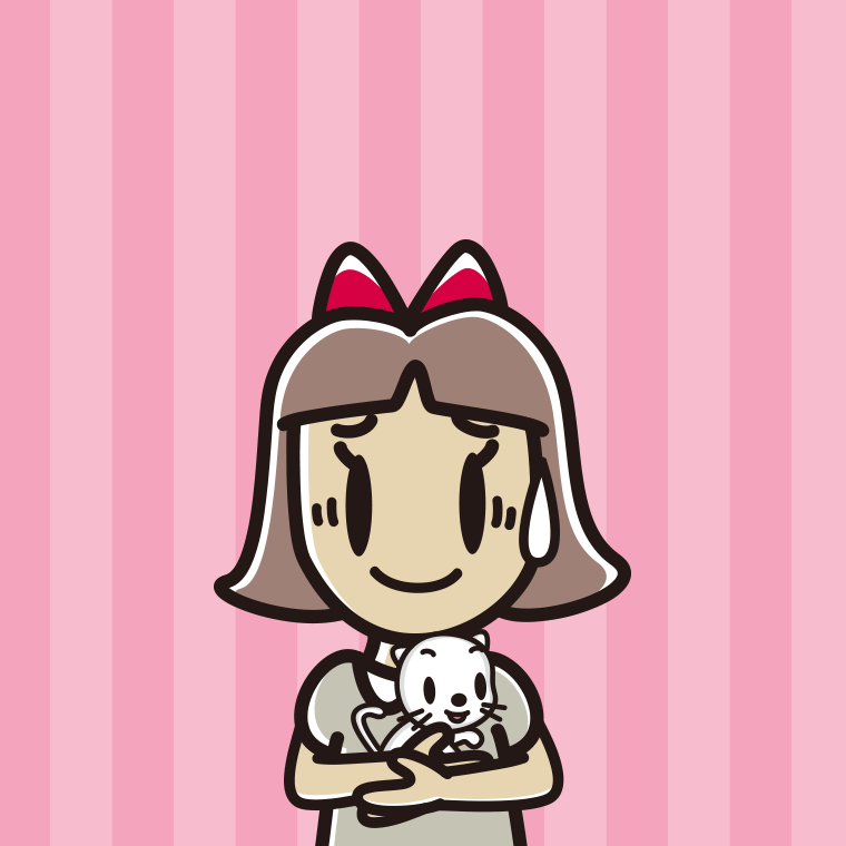 猫を抱いて苦笑いする小学生女子のイラスト【色、背景あり】PNG