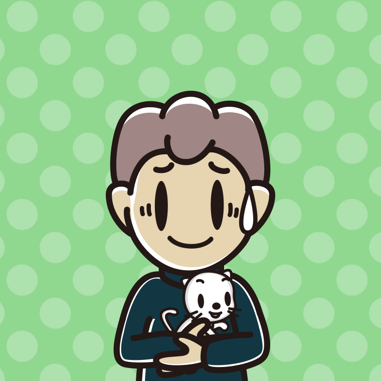 猫を抱いて苦笑いする男子中学生のイラスト【色、背景あり】PNG