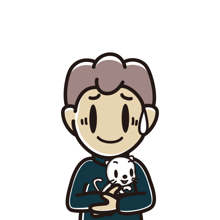 猫を抱いて苦笑いする男子中学生のイラスト【色あり、背景なし】透過PNG