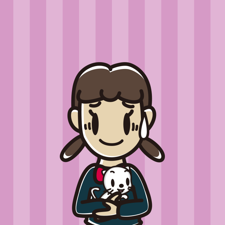 猫を抱いて苦笑いする女子中学生のイラスト【色、背景あり】PNG