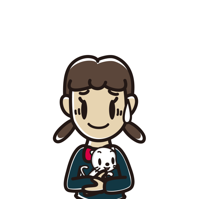 猫を抱いて苦笑いする女子中学生のイラスト【色あり、背景なし】透過PNG