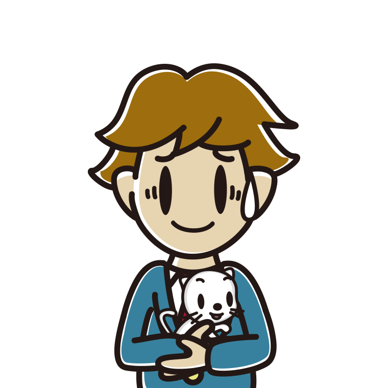 猫を抱いて苦笑いする男子高校生のイラスト【色あり、背景なし】透過PNG