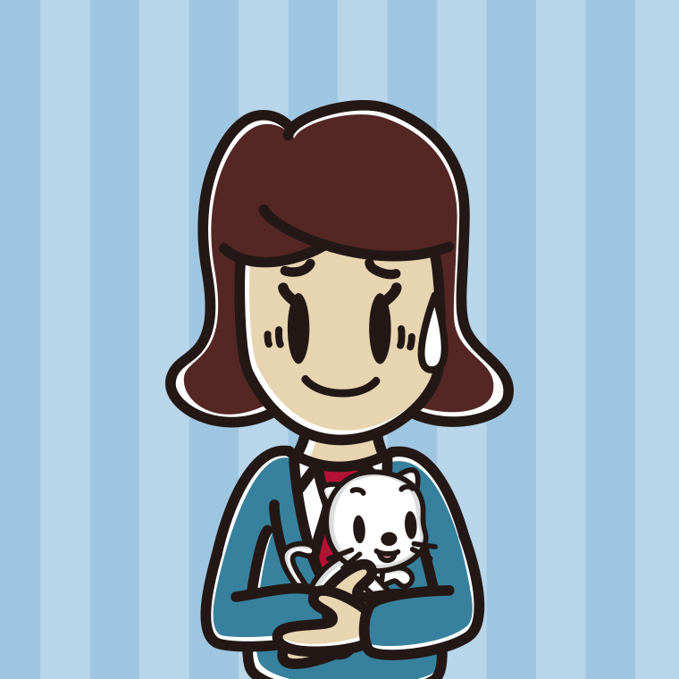 猫を抱いて苦笑いする女子高校生のイラスト【色、背景あり】PNG