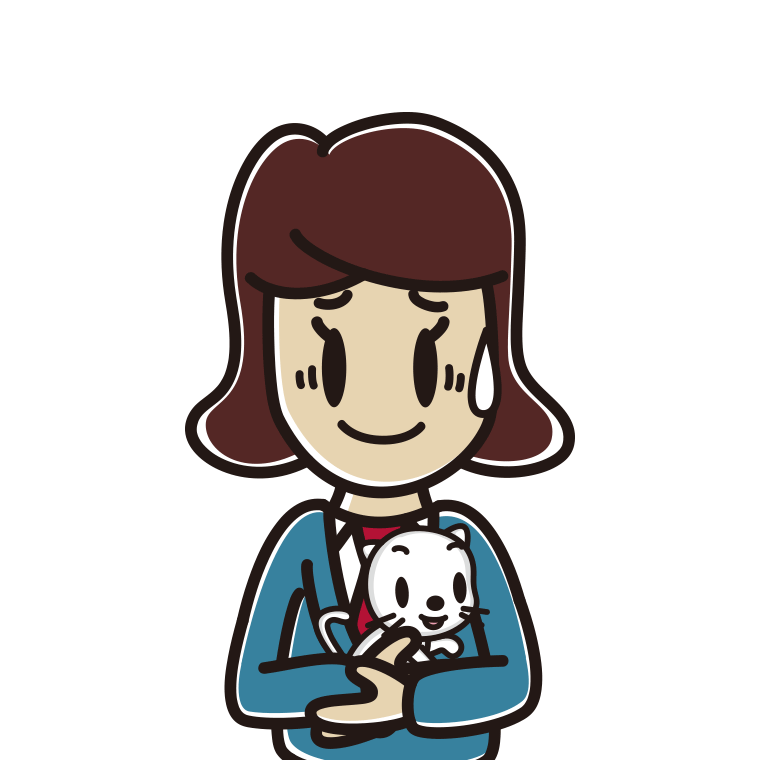 猫を抱いて苦笑いする女子高校生のイラスト【色あり、背景なし】透過PNG